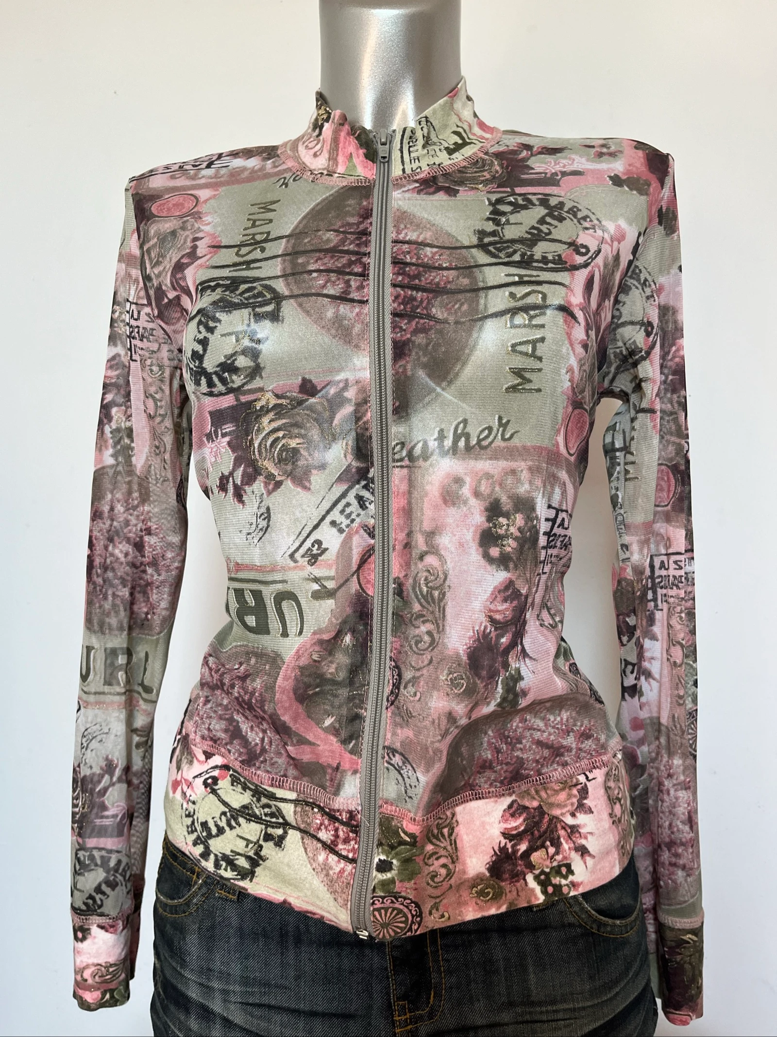 Top à zip en mesh transparent vintage graphique style militaire Y2K 🪖 2000s – photo 10
